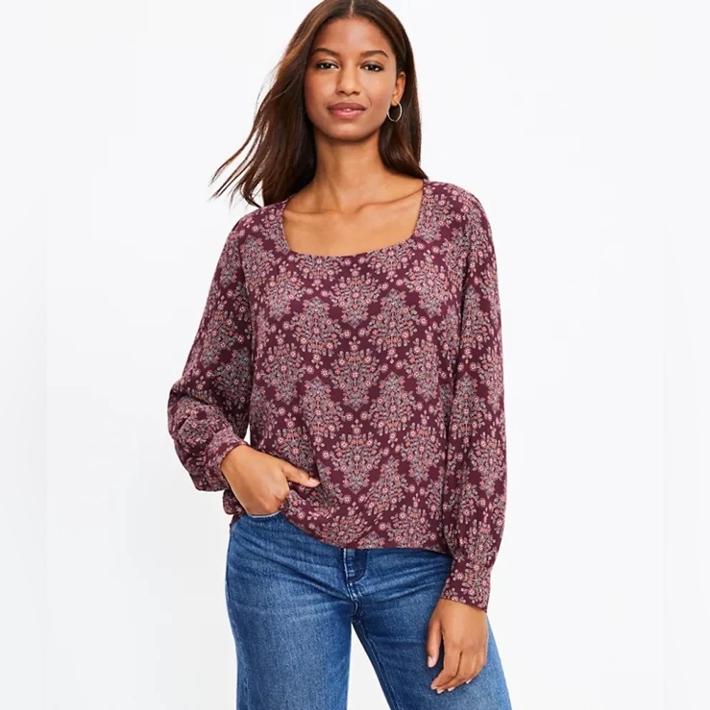 Loft Chandelier Print Square Neck Blouse